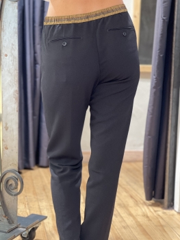 Pantalon noir  en  crêpe élastique à la taille HARTFORD C0016365