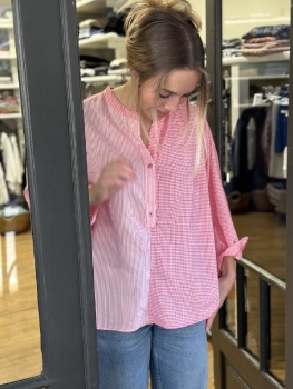 blouse manches longues en coton léger imprimée de marine rose orange Palme 0018424