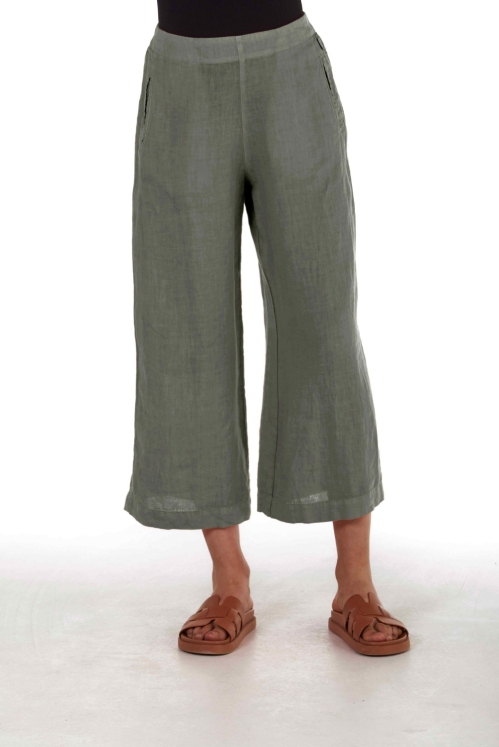 Pantalon ample et court en lin de couleur vert clair Elemente Clemente 0018480